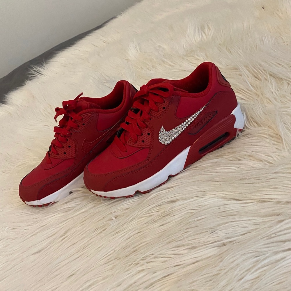Nike Red Athletic Sneakers with Crystal Swoosh